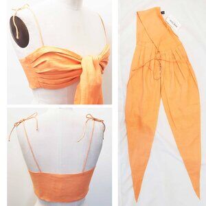 Summer Somewhere Womens Claire Linen Tie Bra Top Cantaloupe Orange M/L NWT